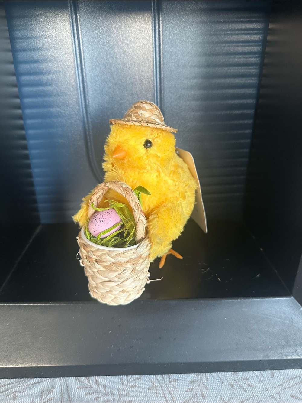 jcpenney Yellow Plush Chick with Straw Hat and Basket Accent